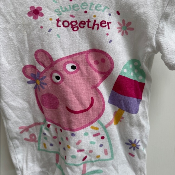 Peppa Pig 3T Girls White Sweeter Together Ice Pop Short Sleeve Shirt Pajama Top - Picture 3 of 6